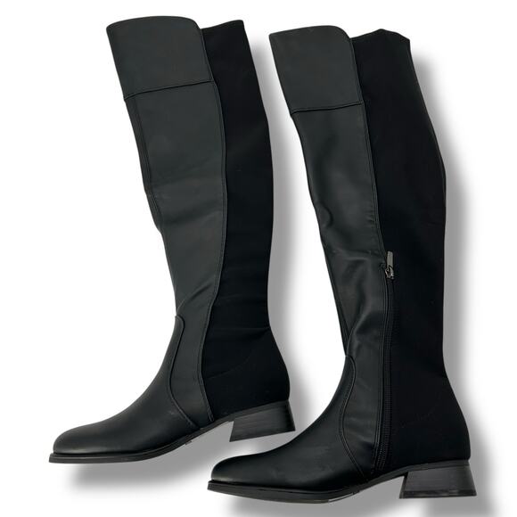NEW Marc Fisher Black Over The Knee Boots Size 6.5 Sleek Equestrian Stretch - Picture 3 of 8